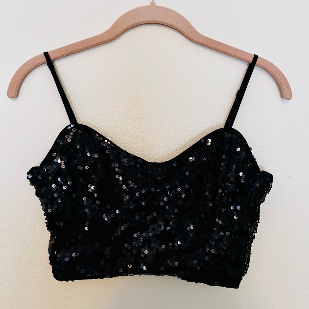 Sequin Black Crop Top